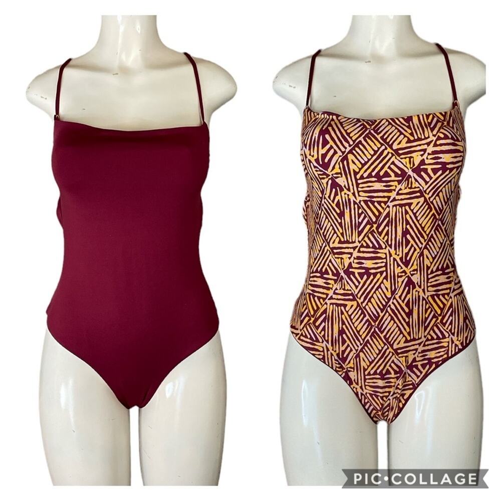 Reversible Low Back Cheeky One Piece Swimsuit Size Medium
